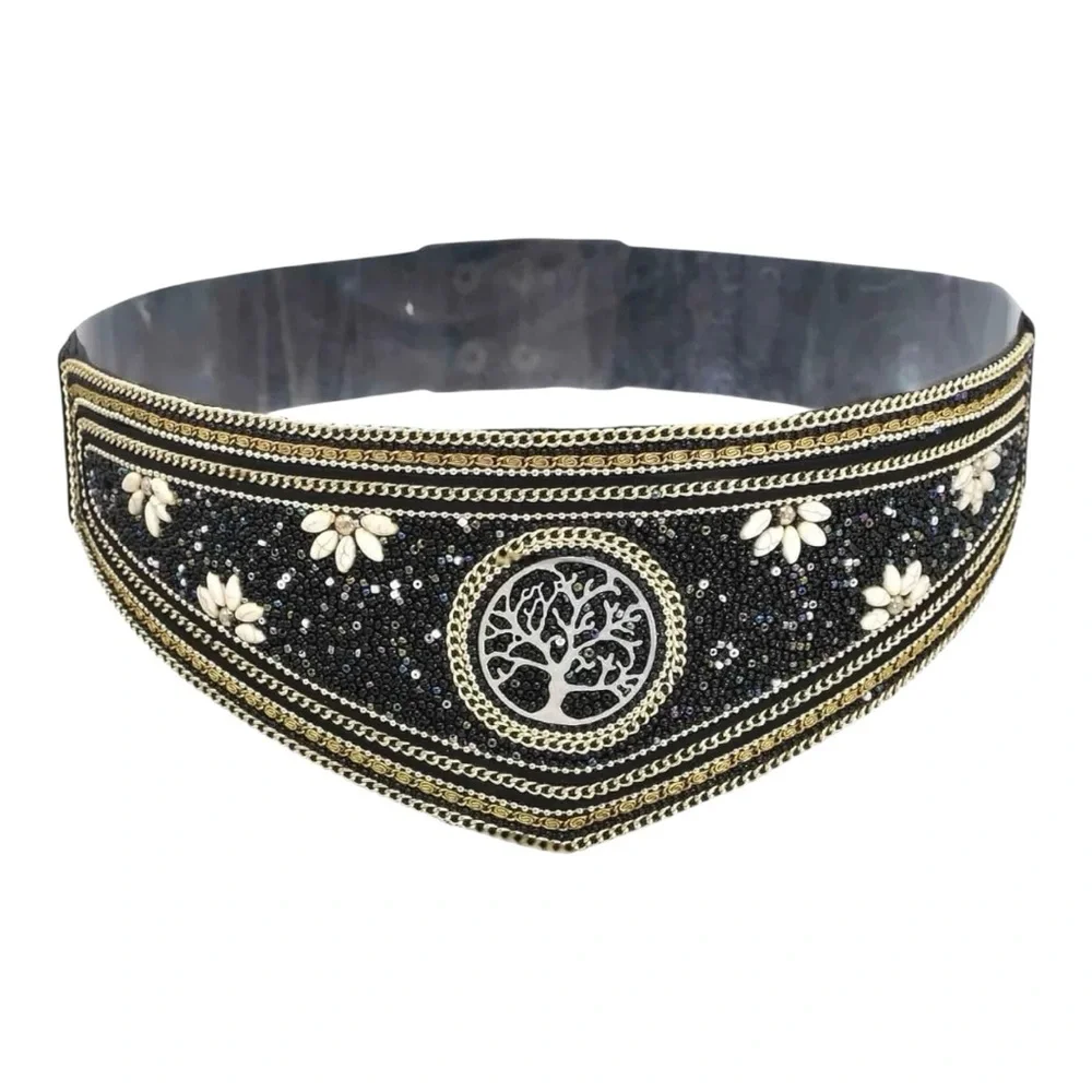 Boho tree of life belt beaded stretch 29” - 32” waist festival renfaire